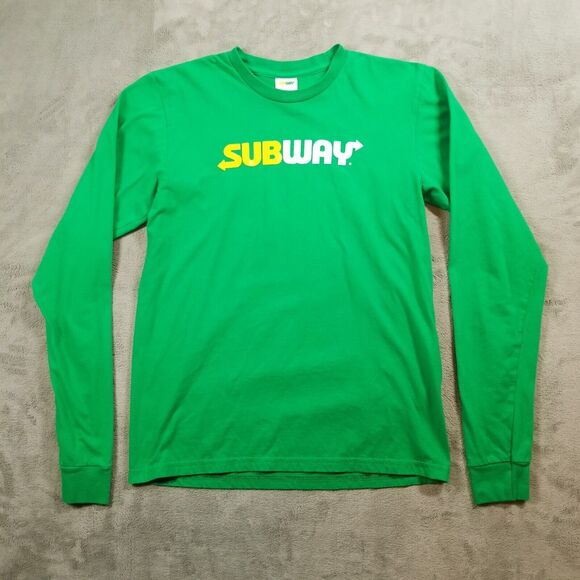Subway T-Shirt Unisex Green Size Small Long Sleeve Employee Uniform Restaurant - Picture 1 of 9